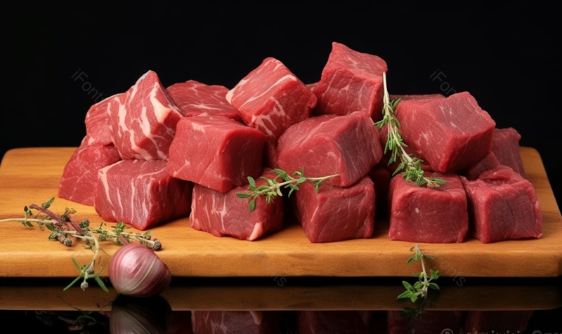 黑色背景牛肉肉块在砧板上洋葱蒜头实拍图,高清,摄影图,摄影图片,图片大全,摄影图免费下载